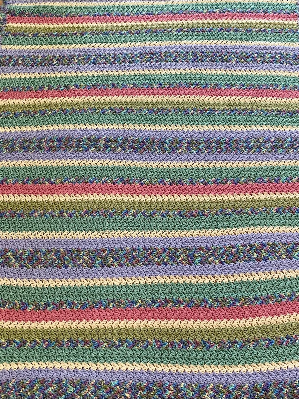Handmade Multicolor Striped Crochet Throw - Pastel Mix